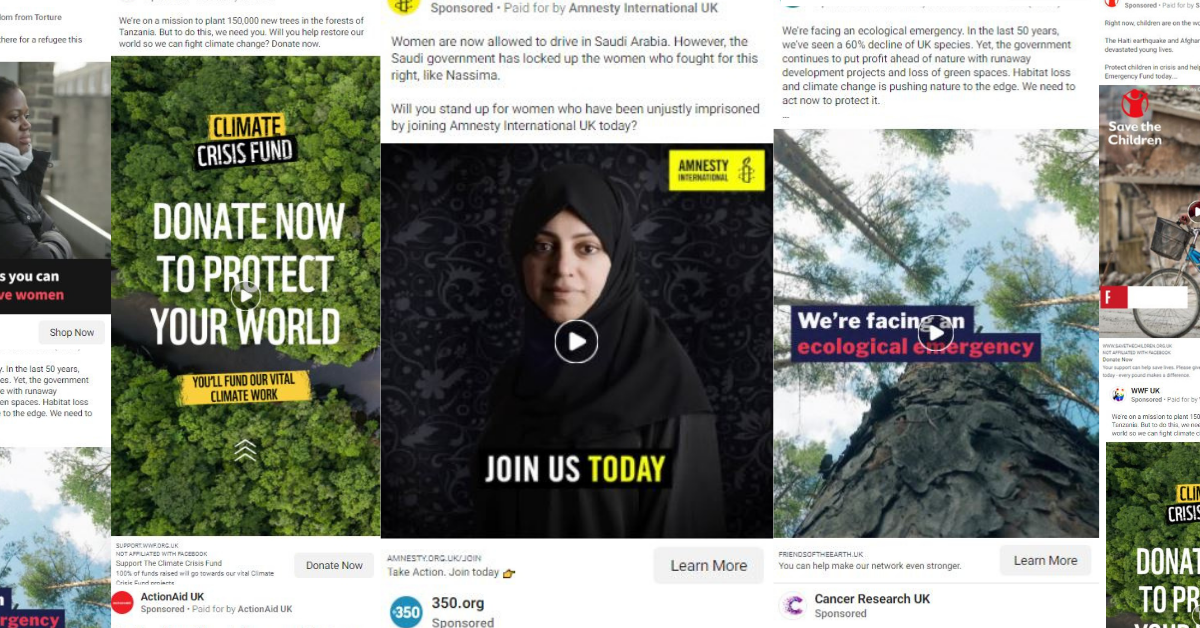 Screenshots of Facebook ads