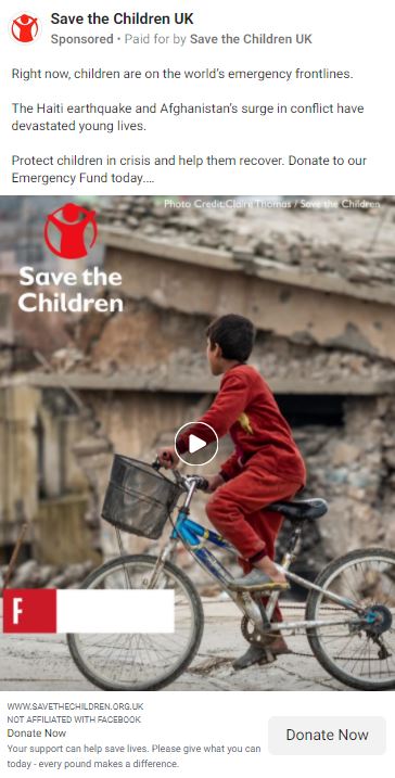 Save the Children video ad screenshot