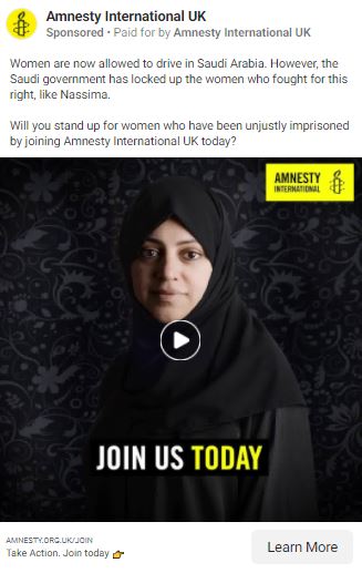 Amnesty Facebook ad screenshot