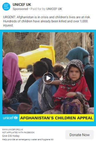 UNICEF Facebook ad screenshot